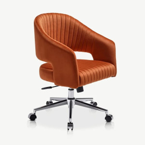 Chaise de bureau Vibance, Velours orange & Chrome