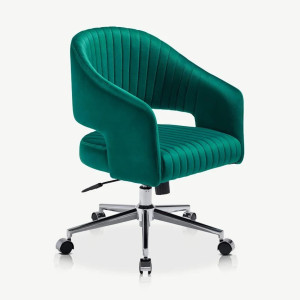 Chaise de bureau Vibance, Velours vert & Chrome