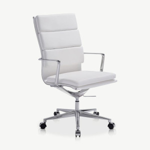 Chaise de Bureau Vibci, Cuir Blanc & Chrome