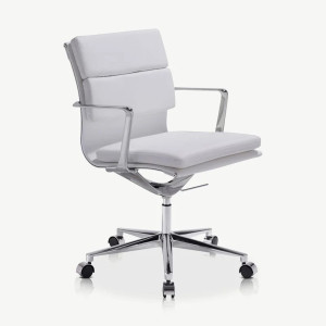 Chaise de Bureau Vibern, Cuir Blanc & Chrome
