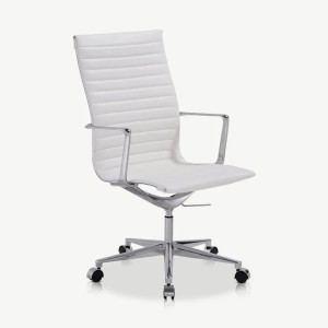 Chaise de Bureau Vibira, Cuir Blanc & Chrome