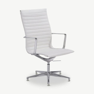 Chaise de conférence Vibva, cuir blanc et chrome