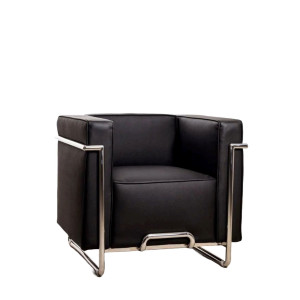 Lounge Box Armchair - Black Italian Leather