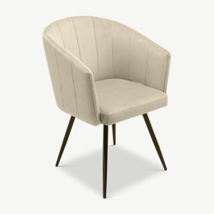 VEN Swivel Chair - Beige Velvet and Black Metal