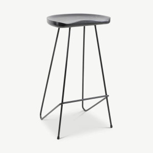 Vilma Bar Stool, Black Wood & Steel